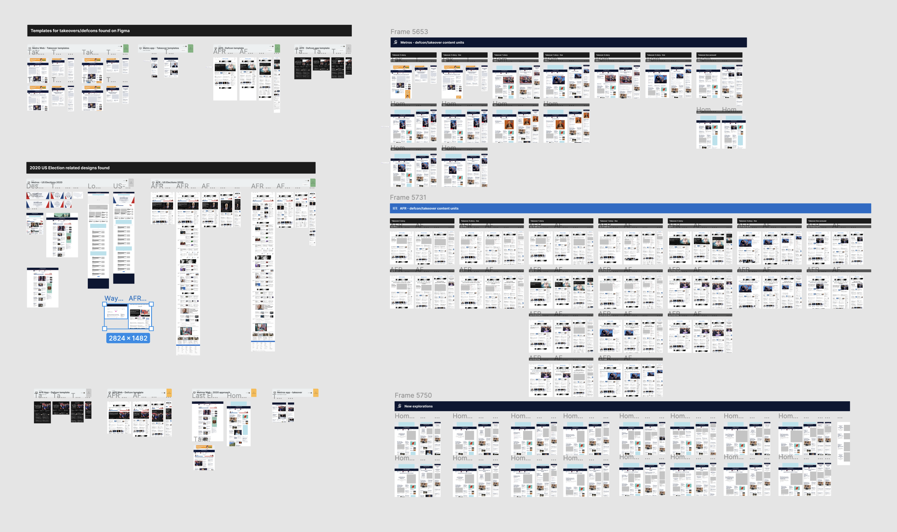 Screenshot of Figma explorations/iterations